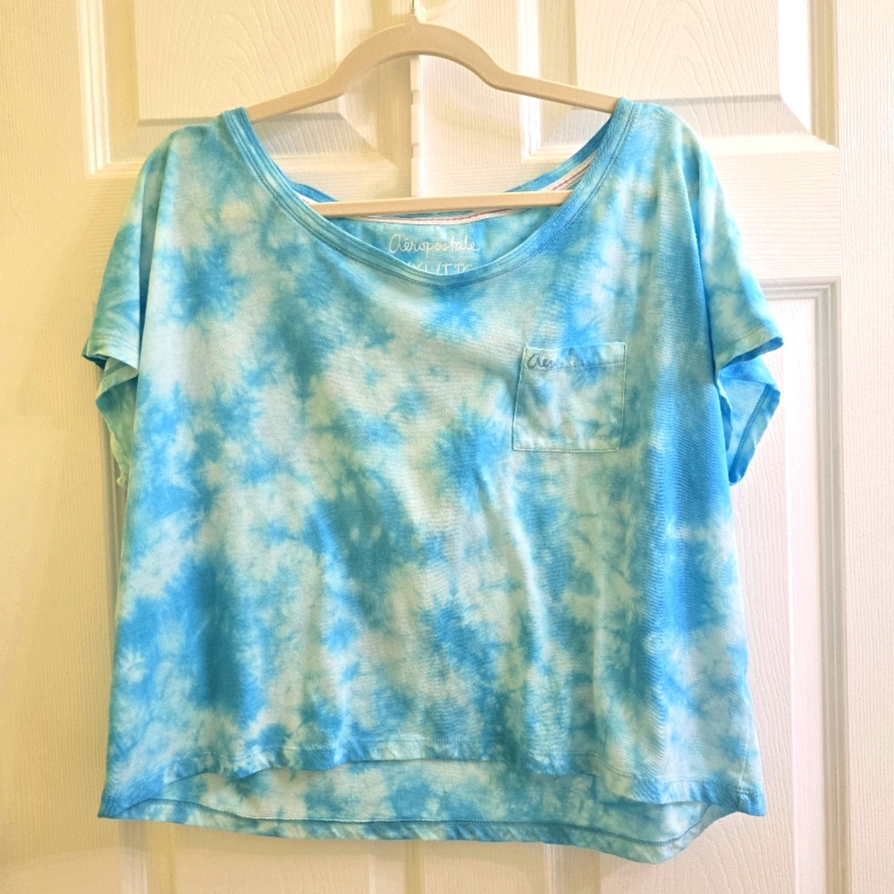 Aeropostale Size XXL Blue Tye Dye Crop Top Pre-Owned Like New